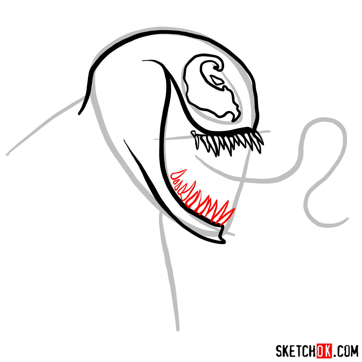 How to draw Venom's head in profile - step 05