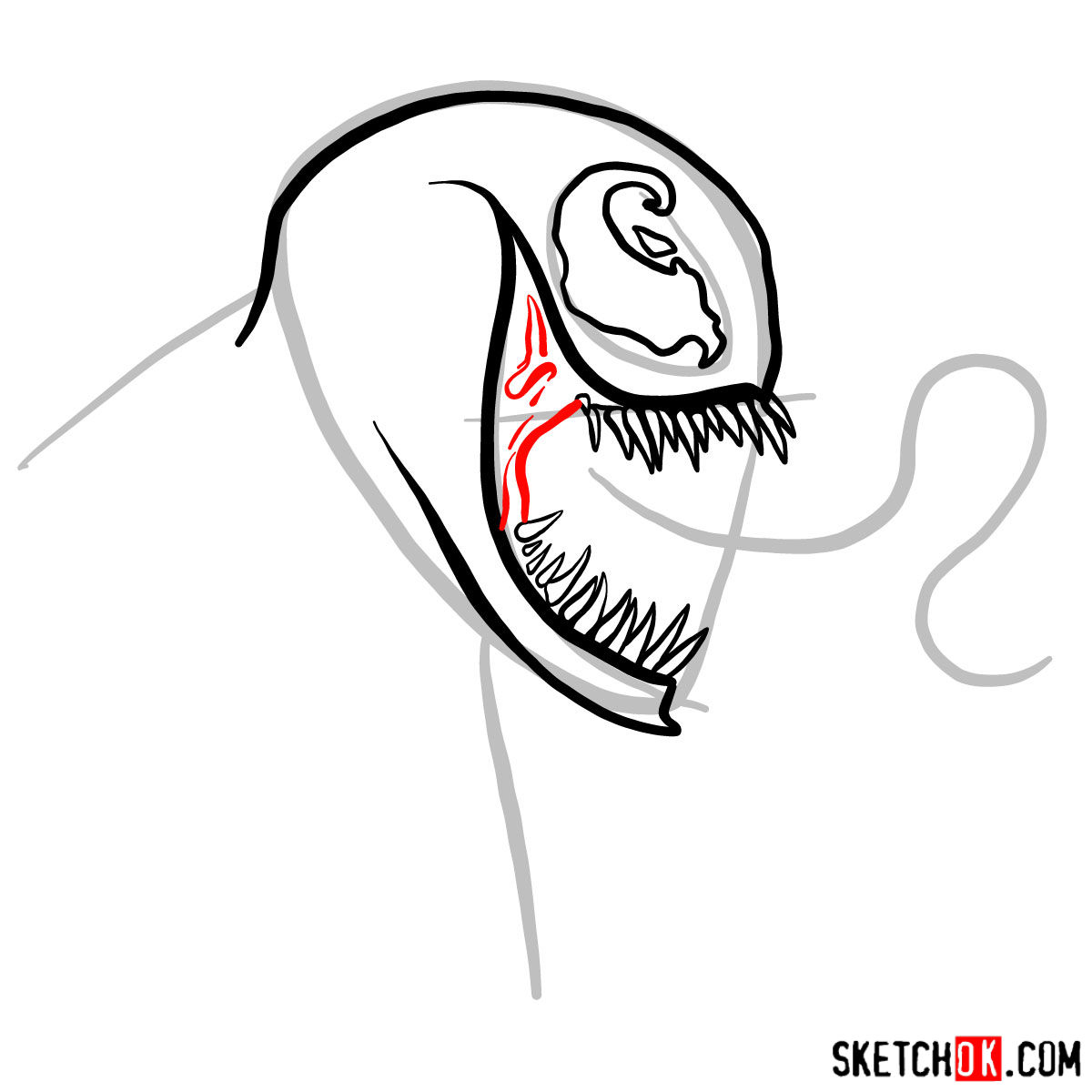 How to draw Venom's head in profile - step 06