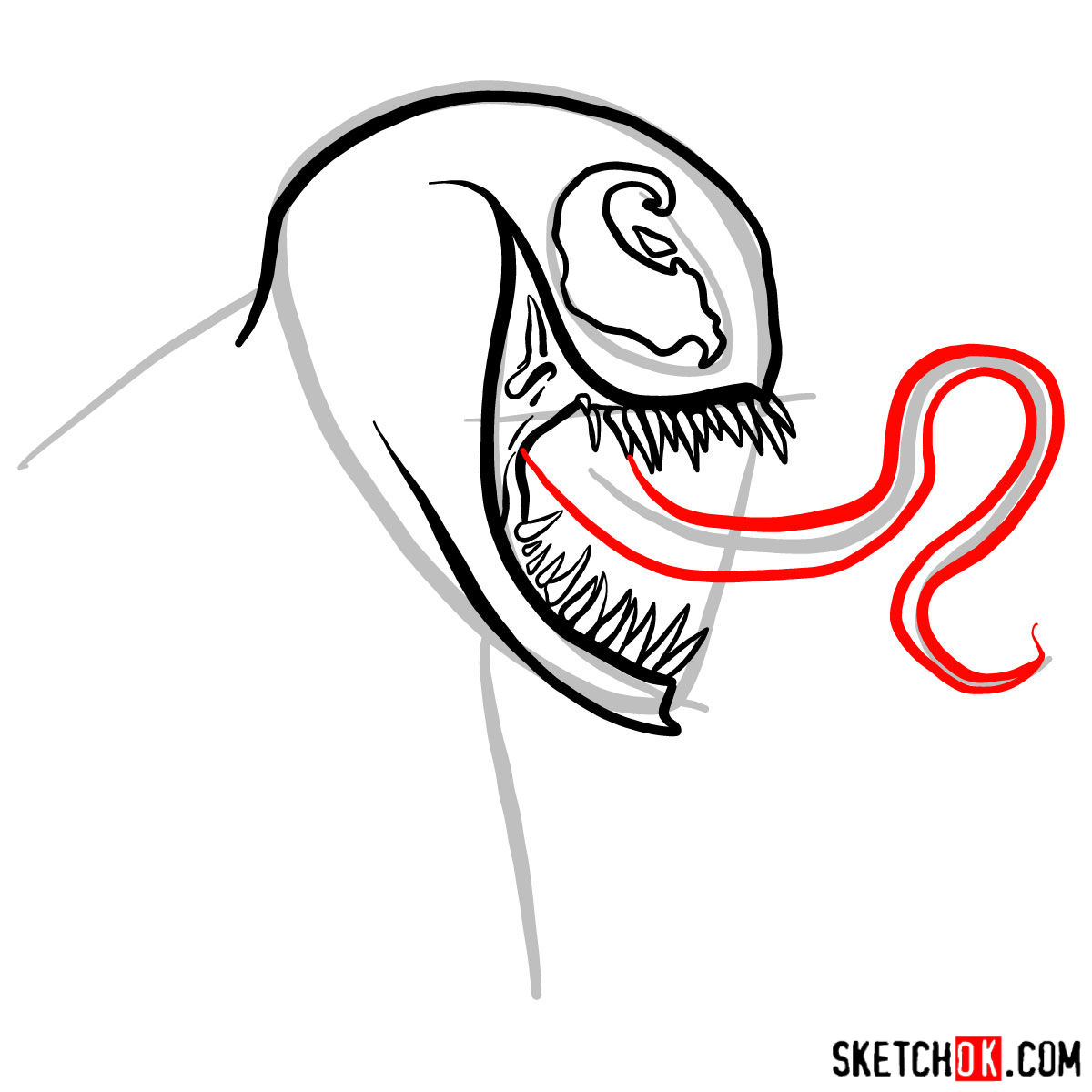 How to draw Venom's head in profile - step 07