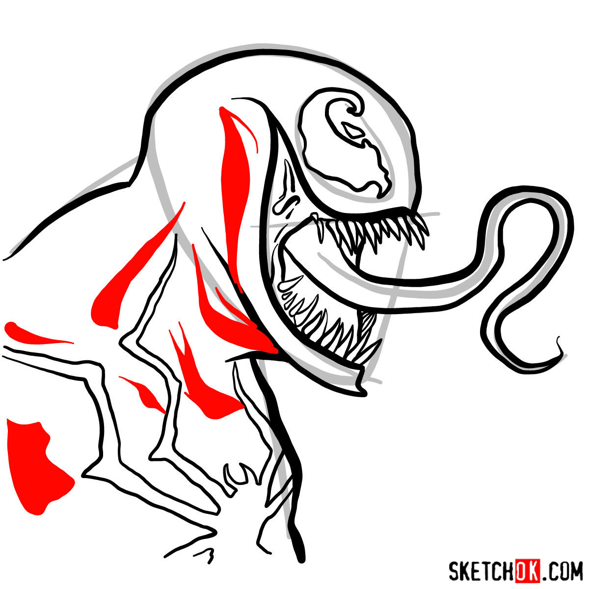 How to draw Venom's head in profile - step 11