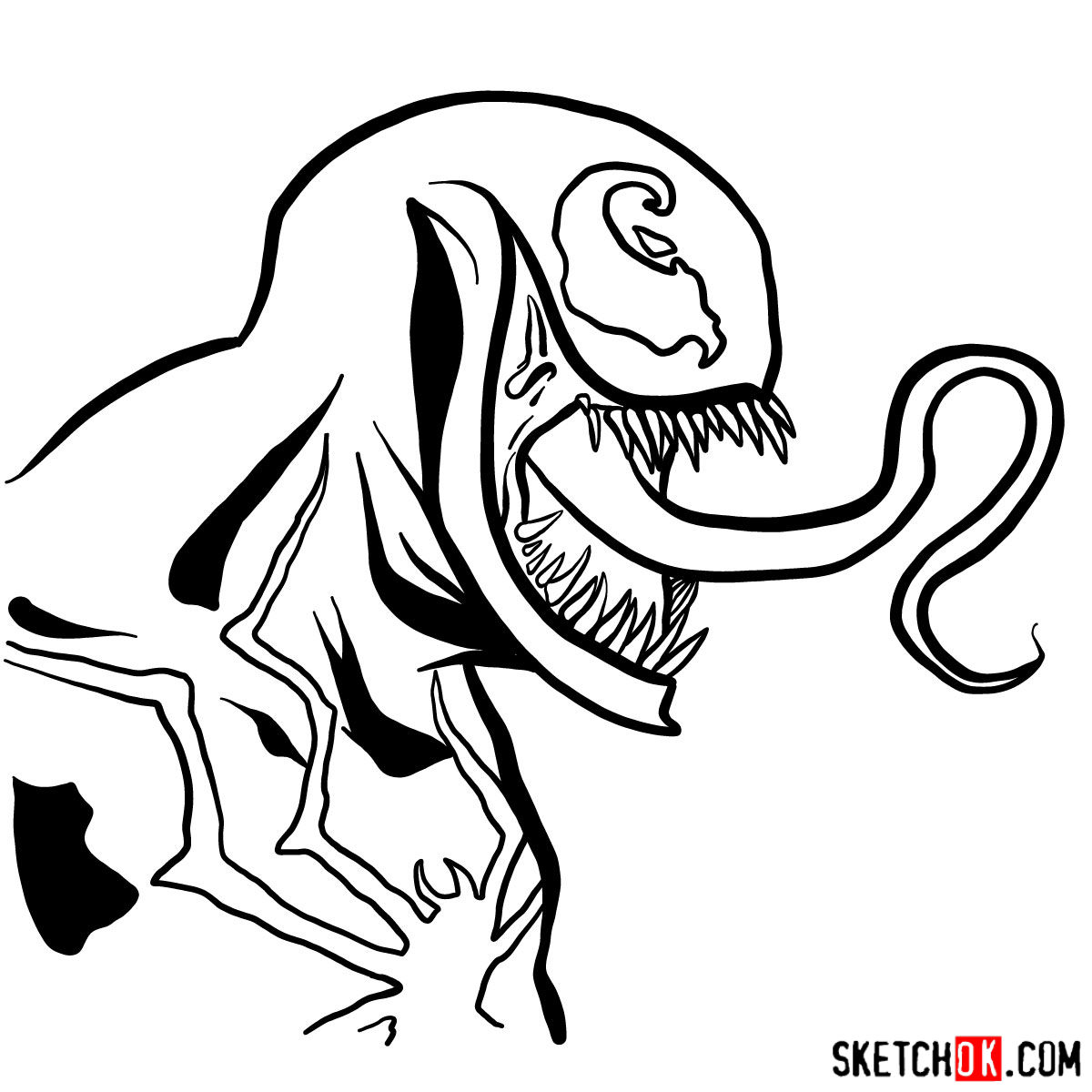How to draw Venom's head in profile - step 12