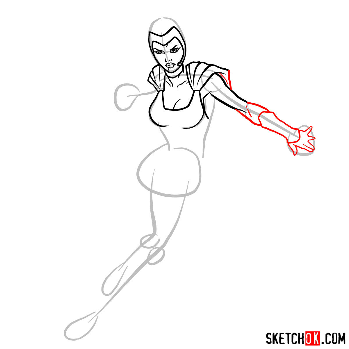 How to draw Polaris mutant from X-Men - step 06