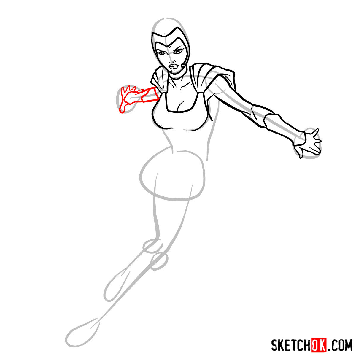 How to draw Polaris mutant from X-Men - step 07