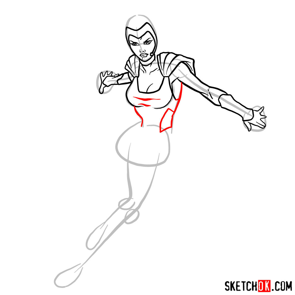 How to draw Polaris mutant from X-Men - step 08