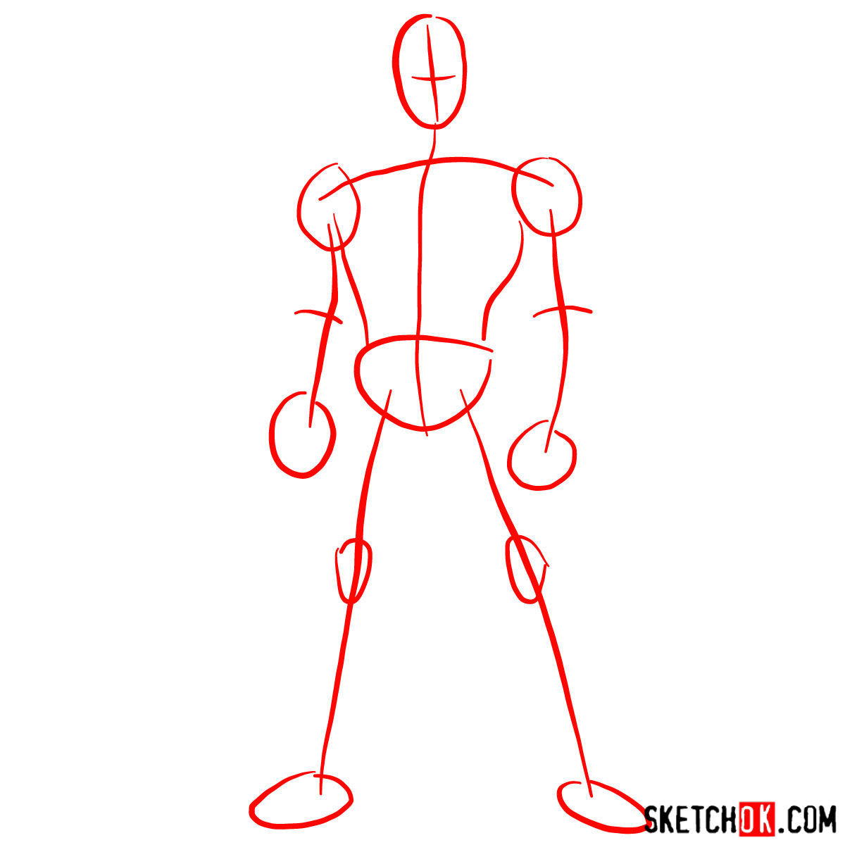 How to draw Deadpool in full growth - step 01