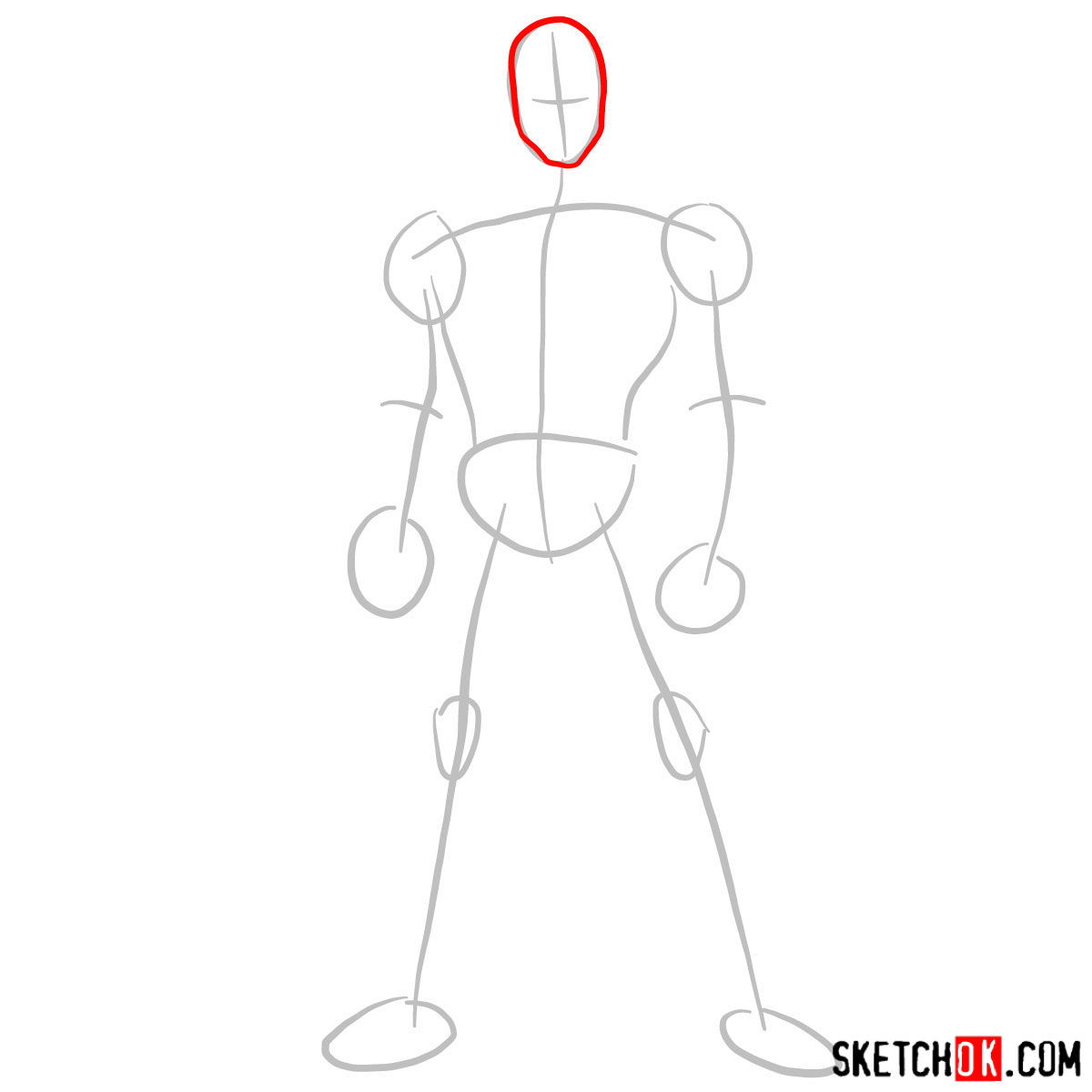 How to draw Deadpool in full growth - step 02