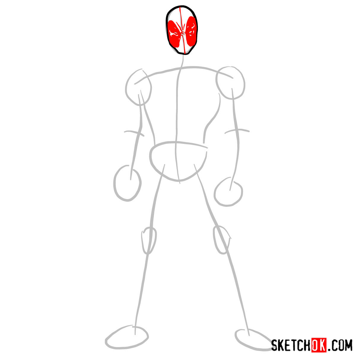 How to draw Deadpool in full growth - step 03
