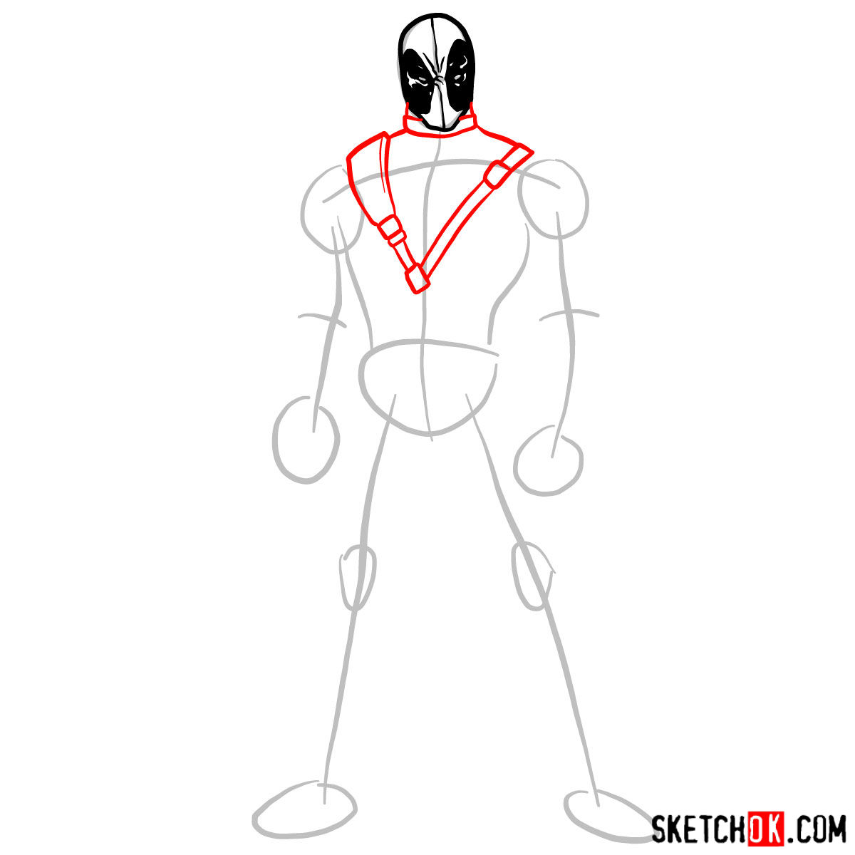 How to draw Deadpool in full growth - step 04