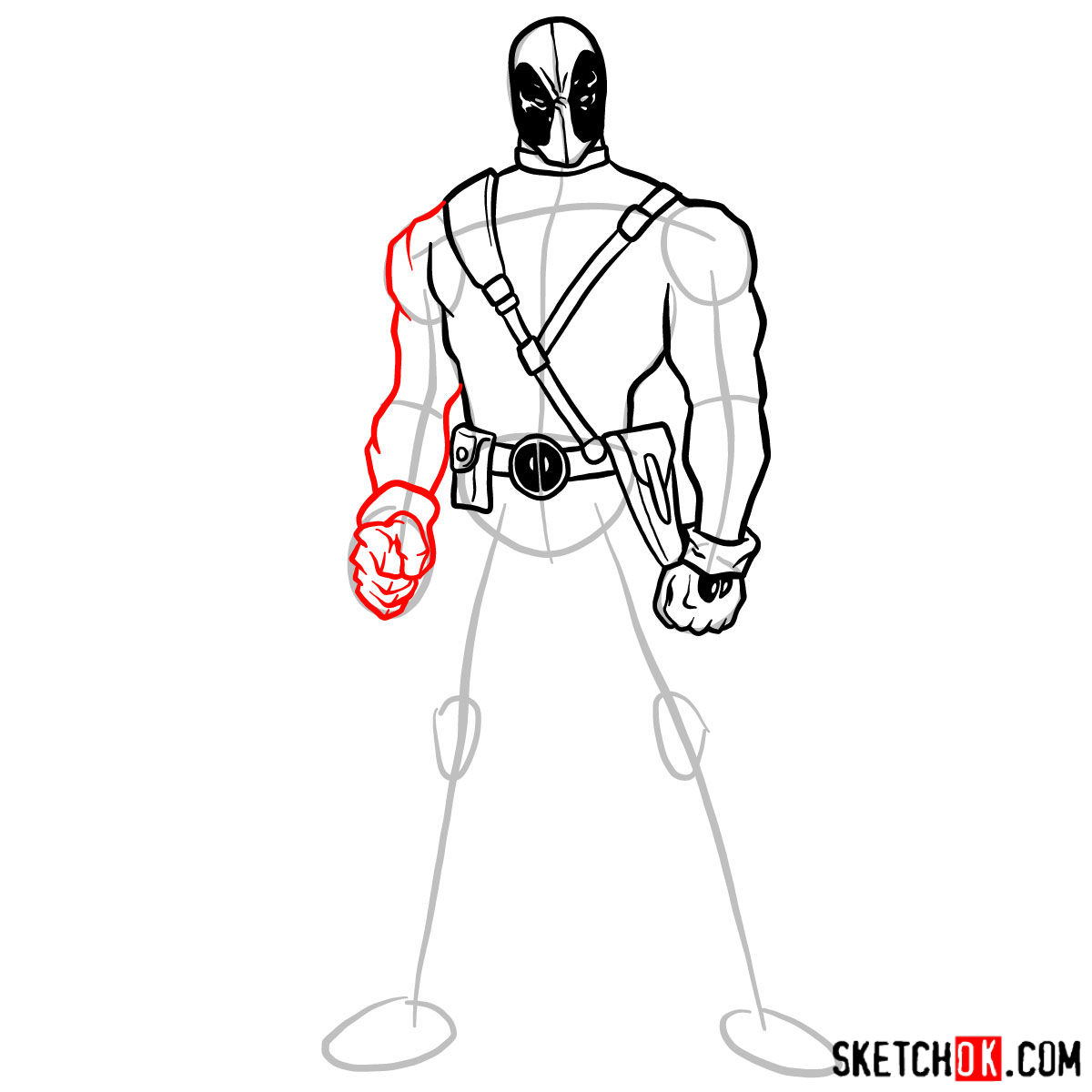 How to draw Deadpool in full growth - step 07