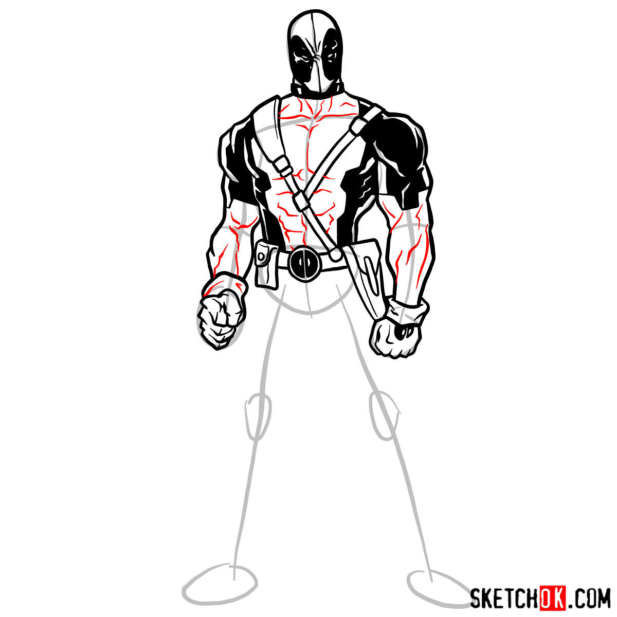 How to draw Deadpool in full growth - step 09