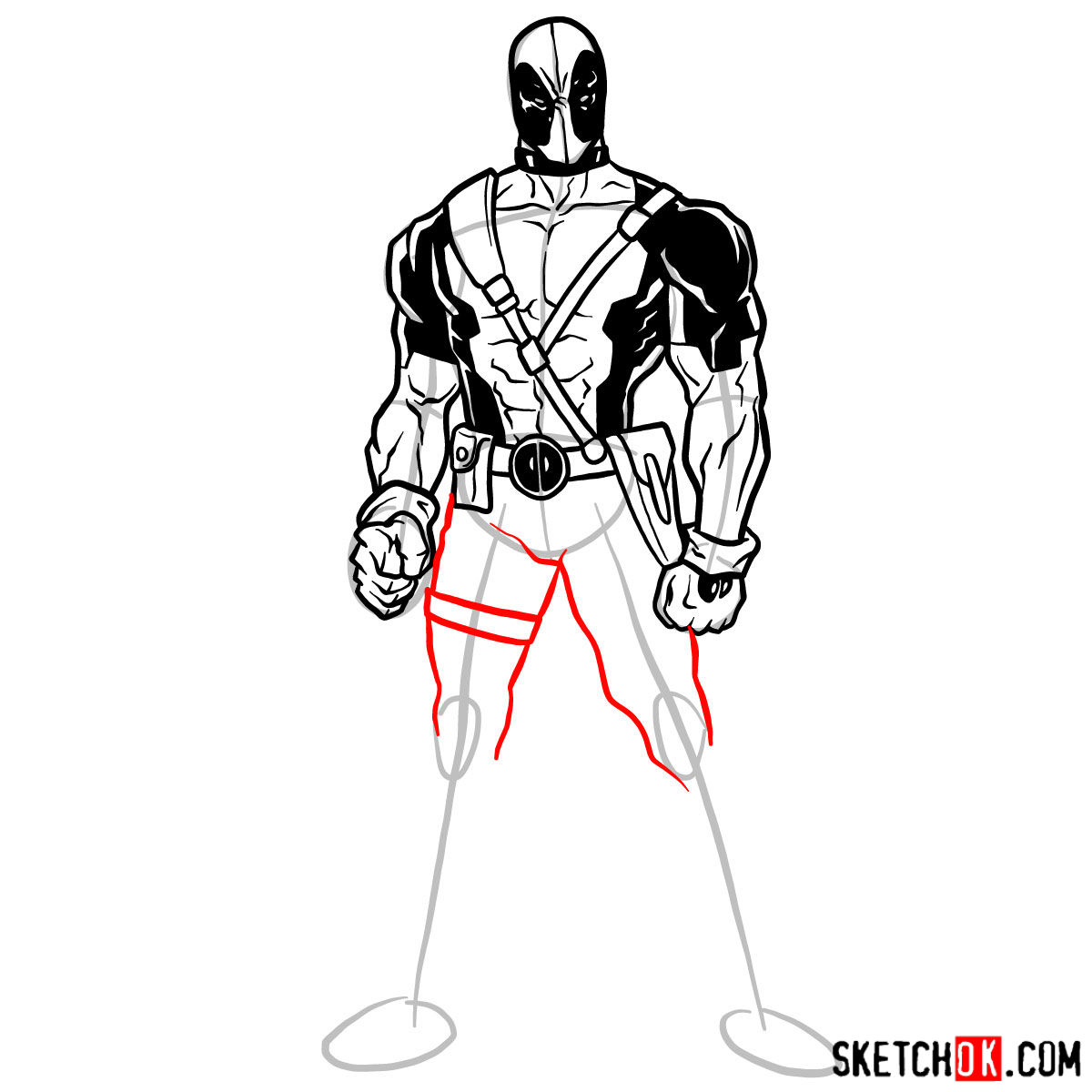 How to draw Deadpool in full growth - step 10