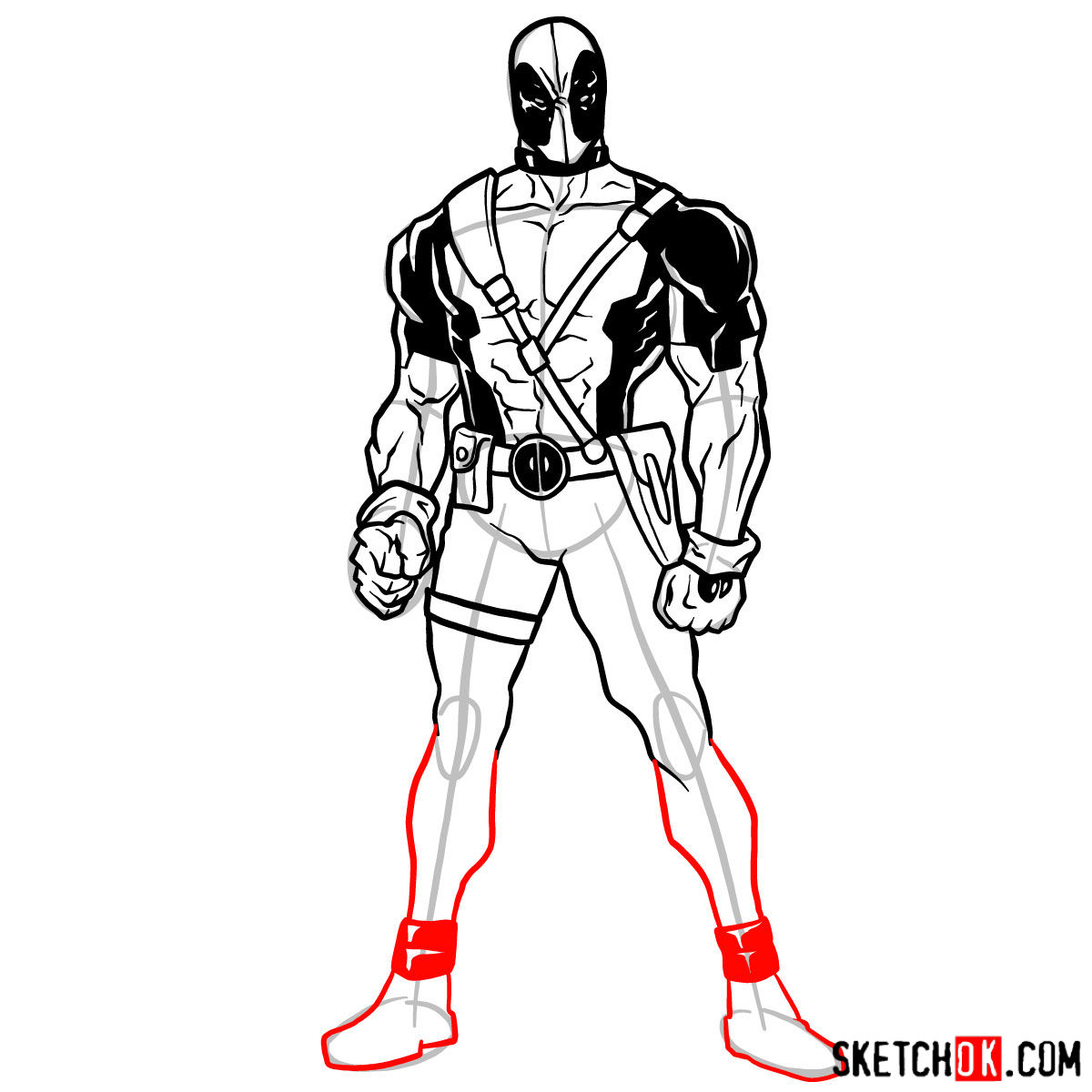 How to draw Deadpool in full growth - step 11