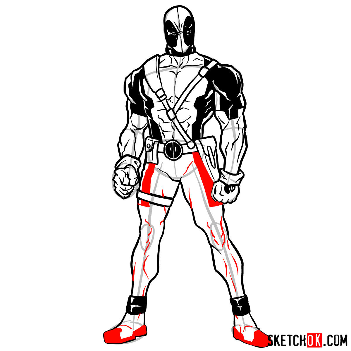 How to draw Deadpool in full growth - step 12