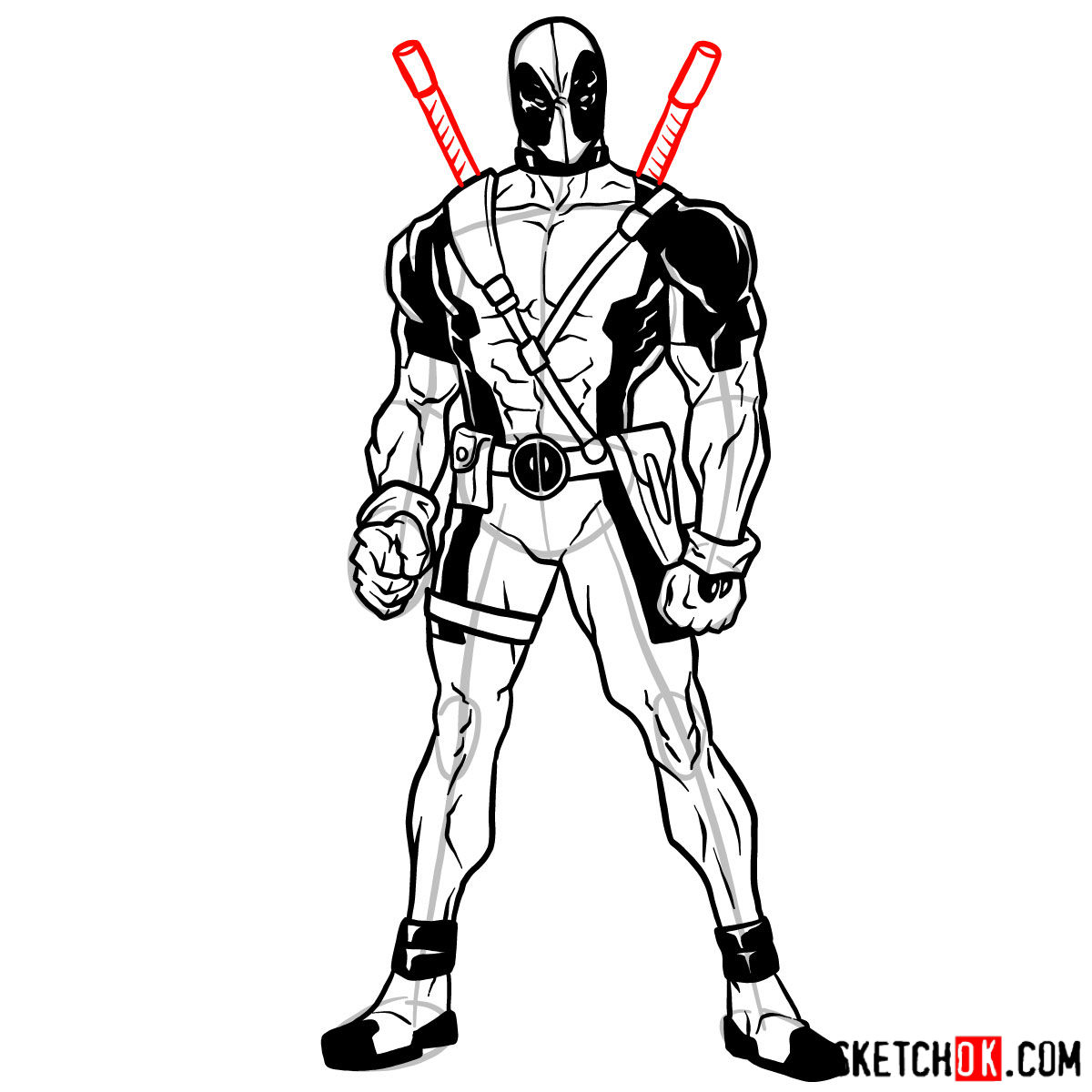 How to draw Deadpool in full growth - step 13