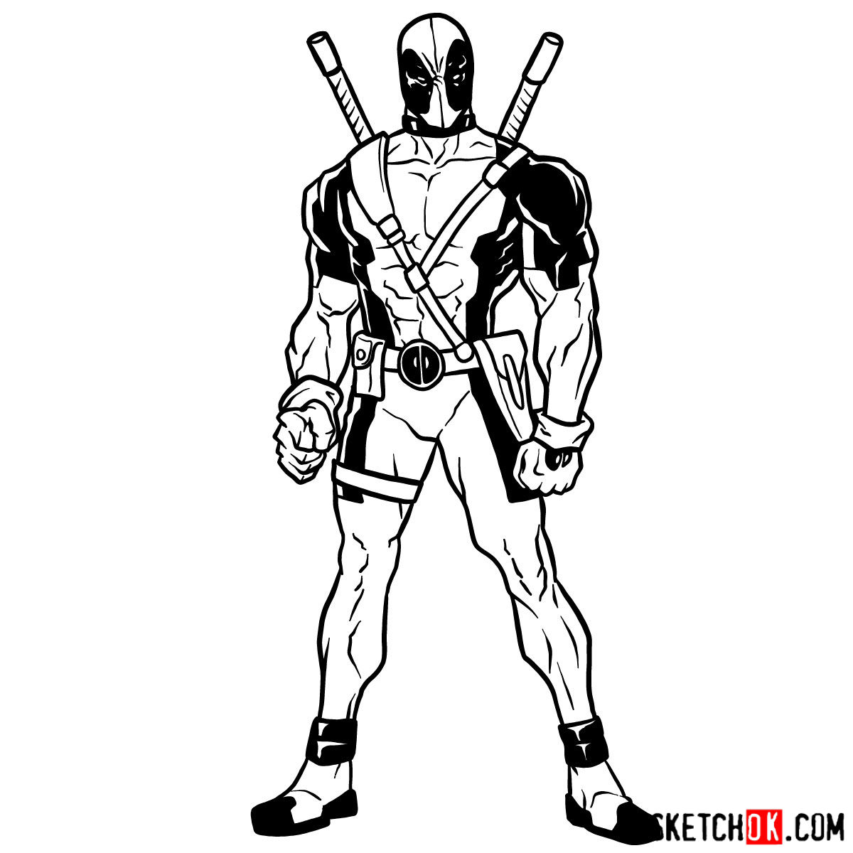 How to draw Deadpool in full growth - step 14