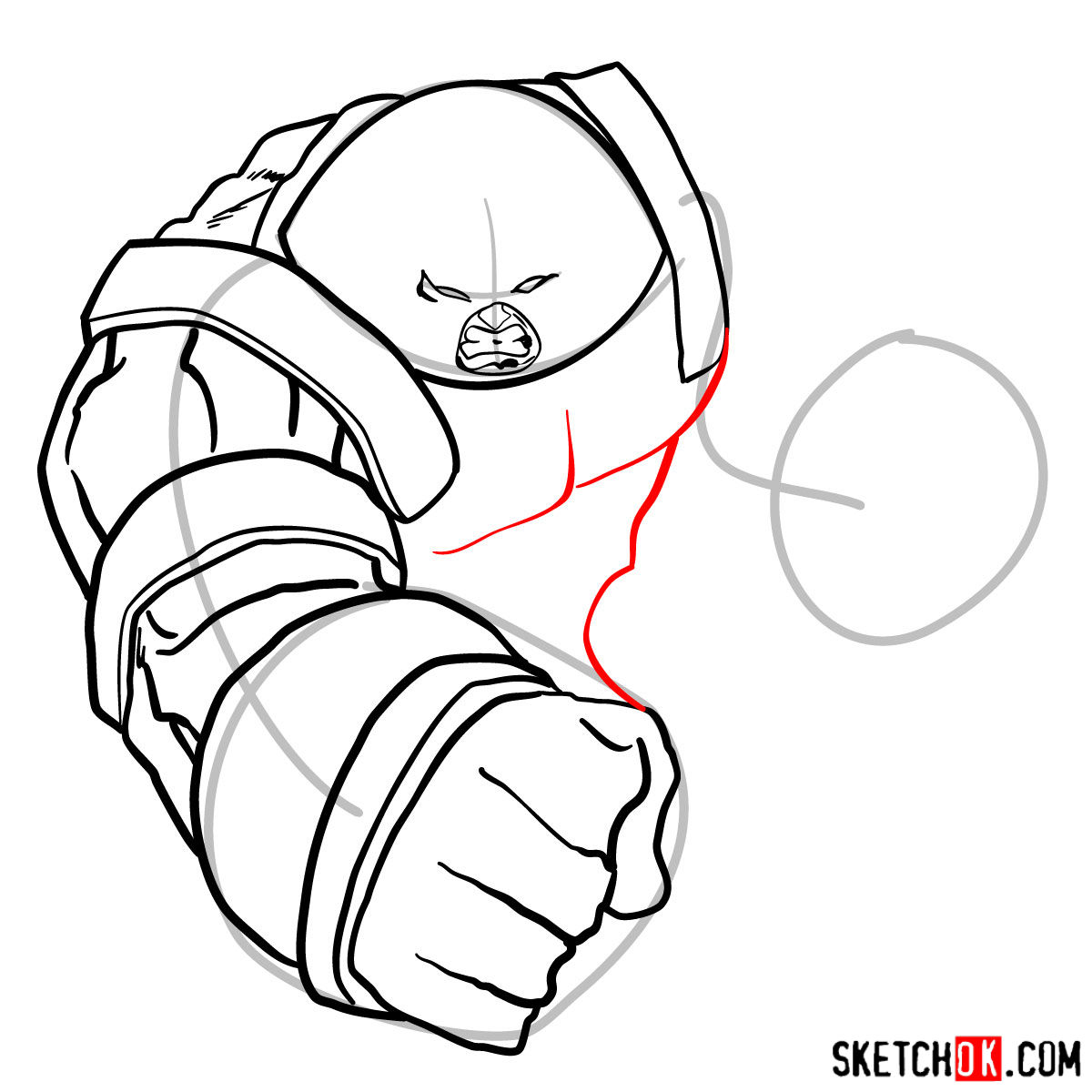 How to draw Juggernaut, the villian from X-Men series - step 09