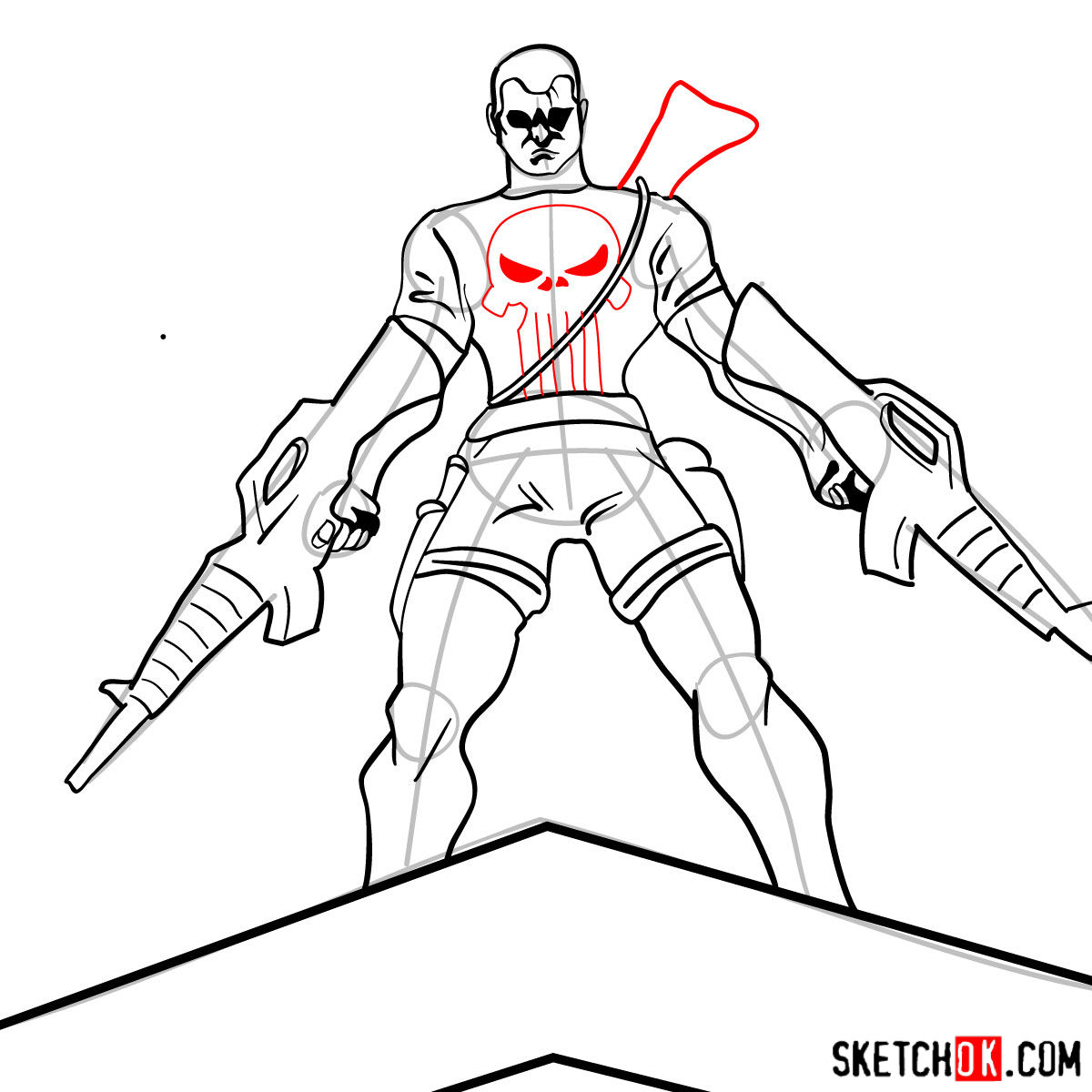 How to draw The Punisher with two submachine guns - step 11