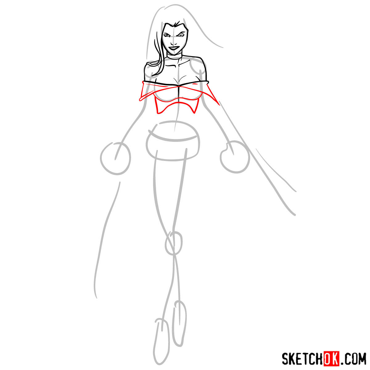 How to draw Emma Frost in full growth - step 06