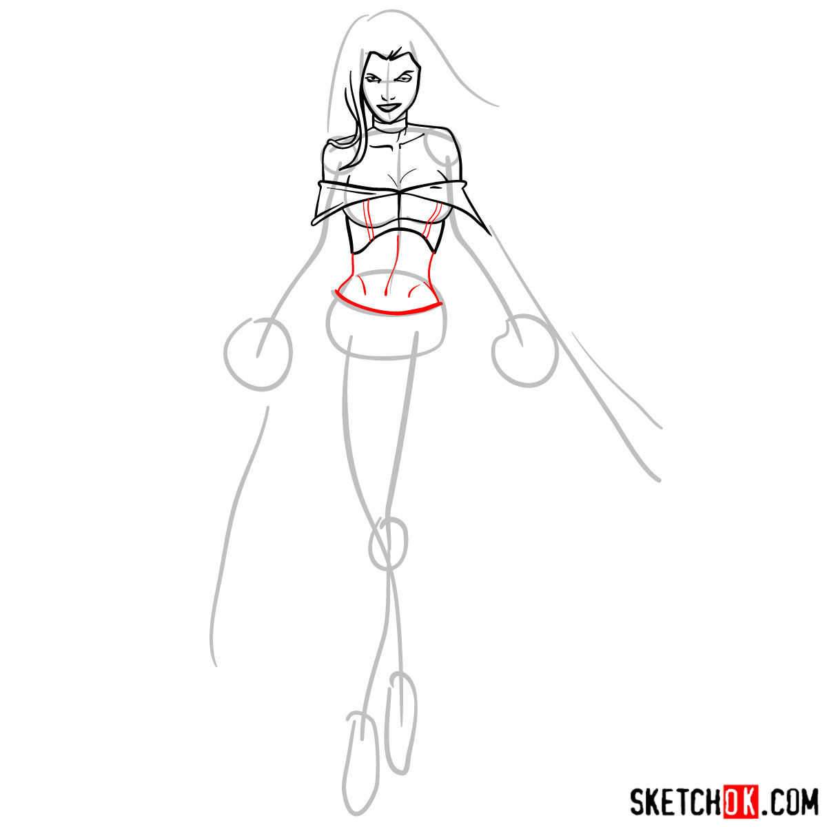 How to draw Emma Frost in full growth - step 07