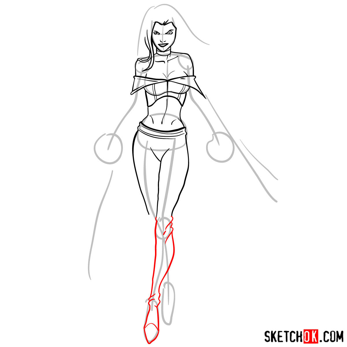 How to draw Emma Frost in full growth - step 09