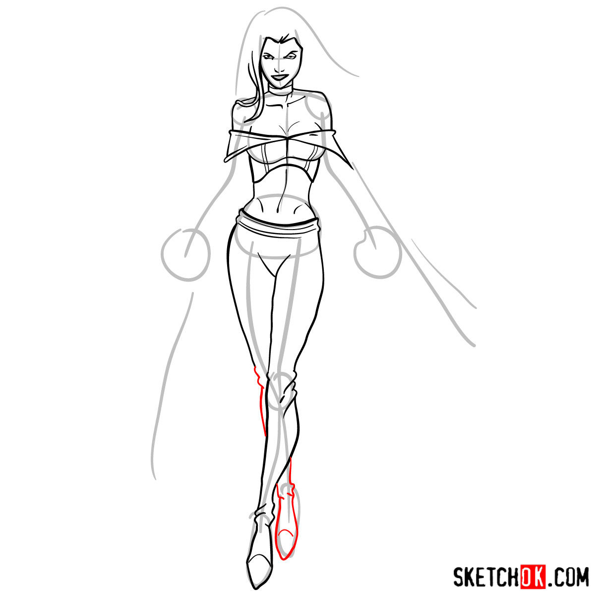 How to draw Emma Frost in full growth - step 10