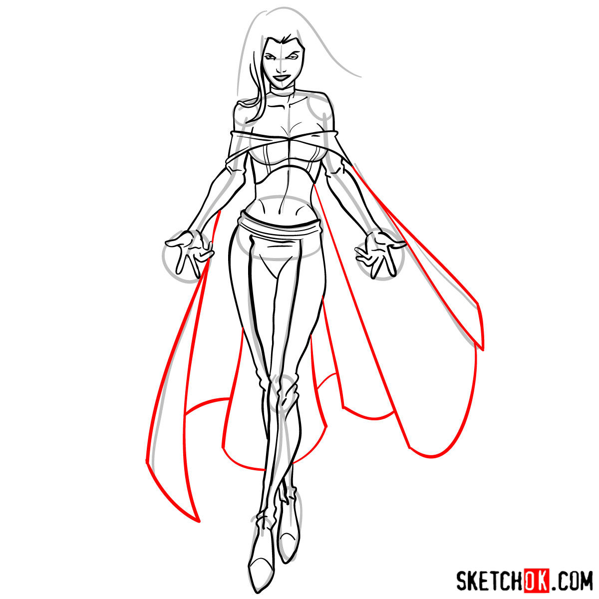 How to draw Emma Frost in full growth - step 14