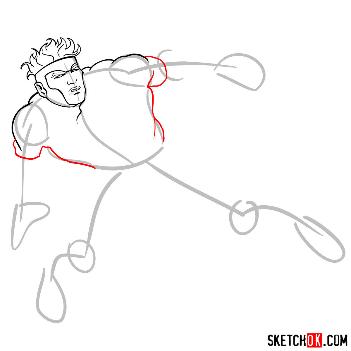 How to draw Havok from X-Men series - step by step tutorial - step 06