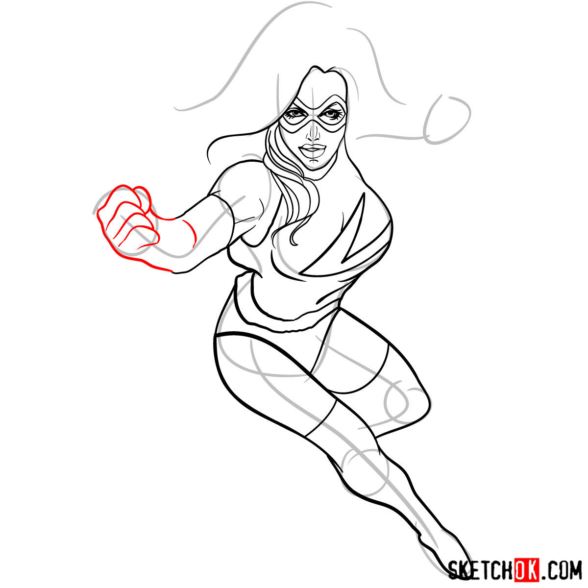 How to draw Ms. Marvel (Carol Danvers) - step 10