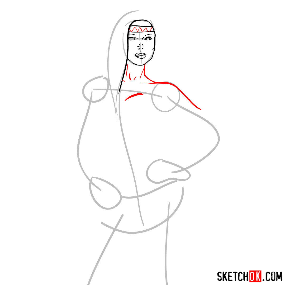 How to draw Danielle Moonstar from X-Men to the waist - step 04