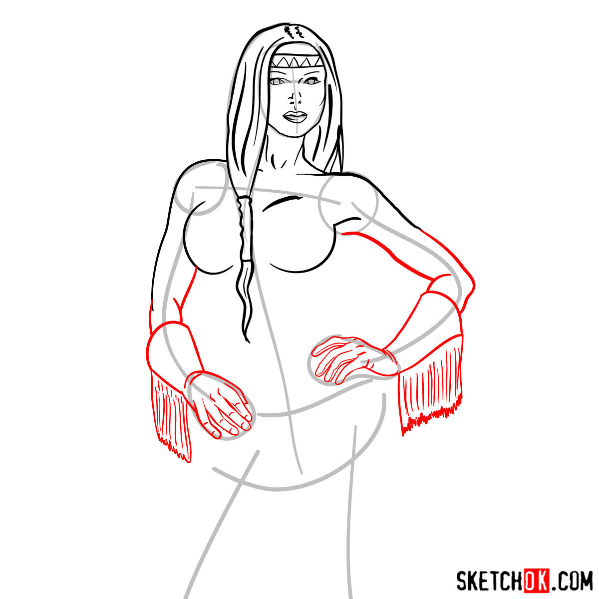 How to draw Danielle Moonstar from X-Men to the waist - step 07