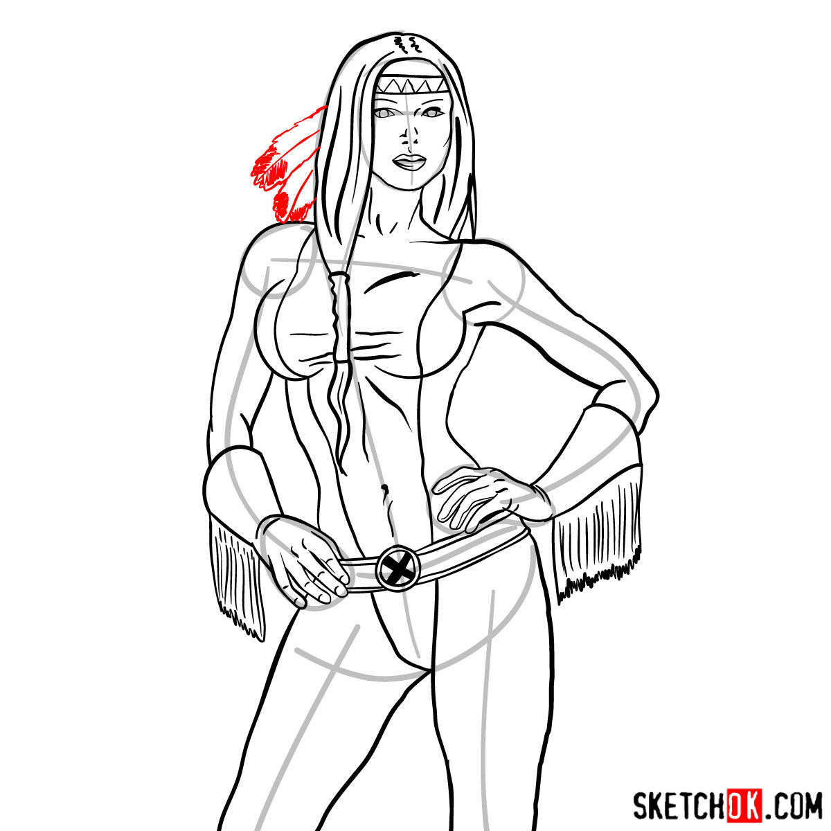How to draw Danielle Moonstar from X-Men to the waist - step 11