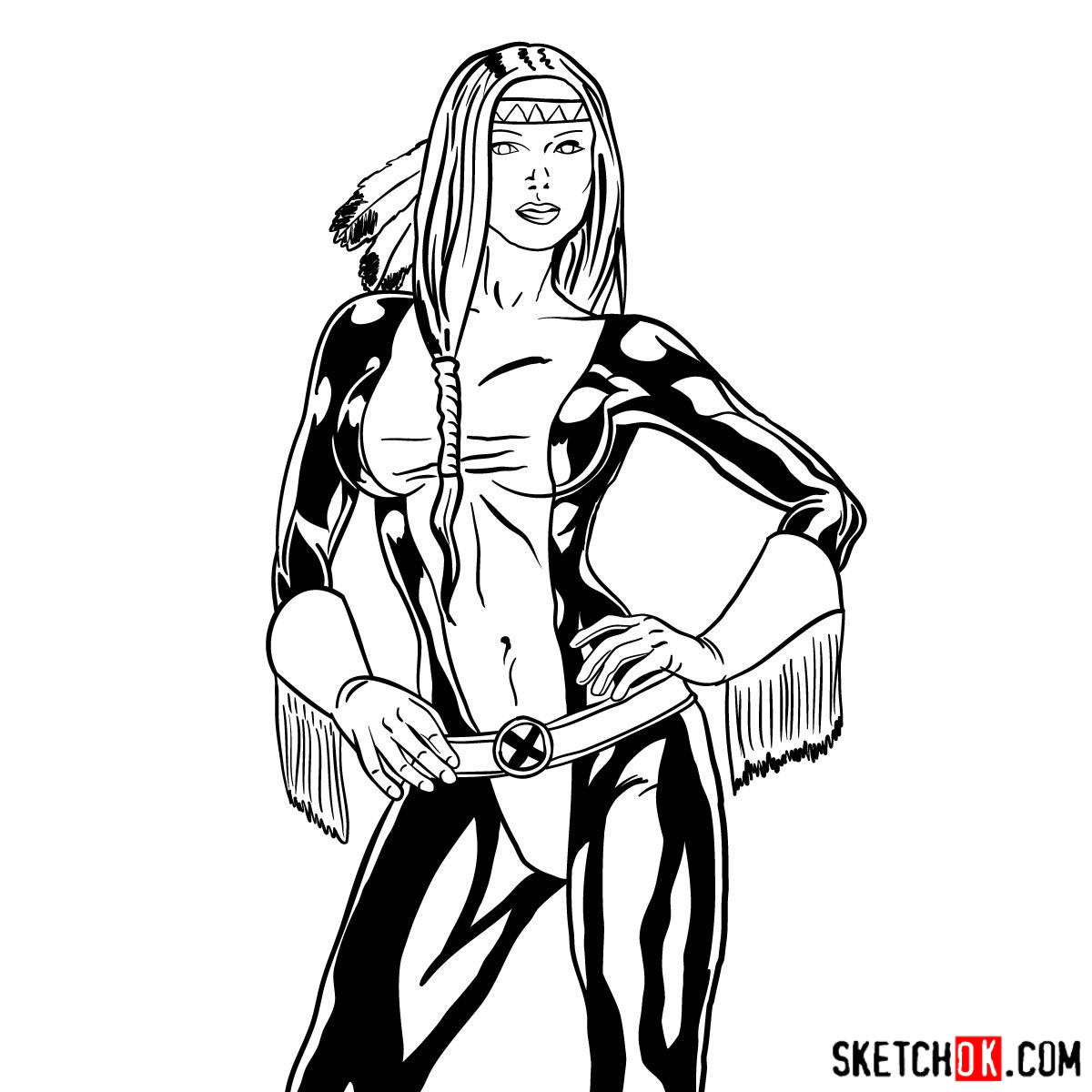 How to draw Danielle Moonstar from X-Men to the waist - step 16