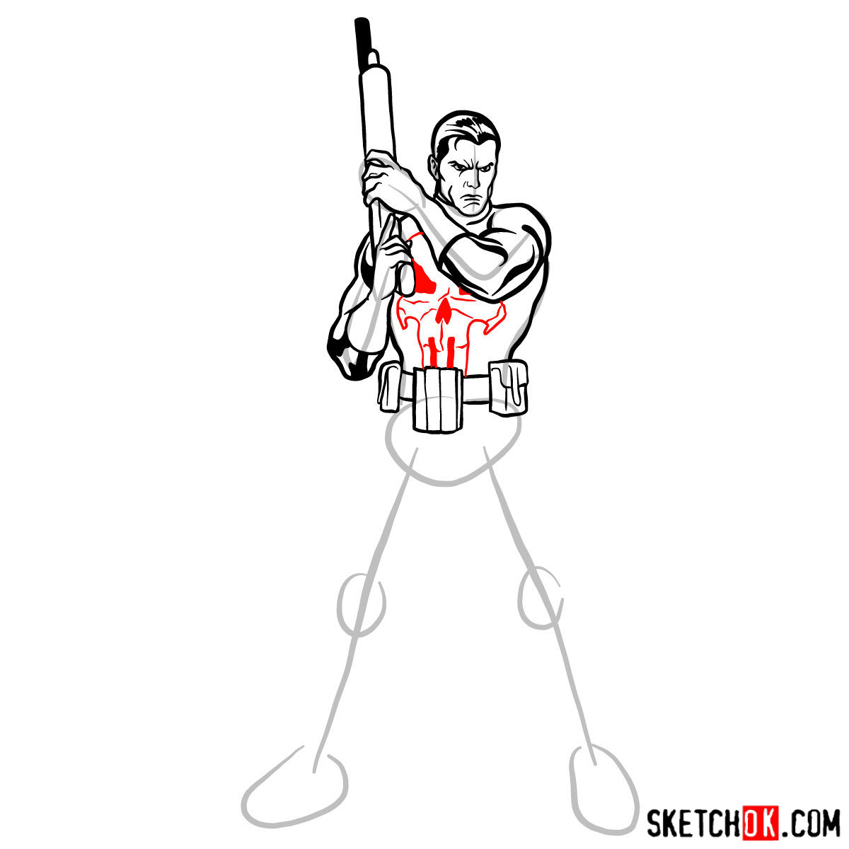 How to draw The Punisher with a gun - step 10