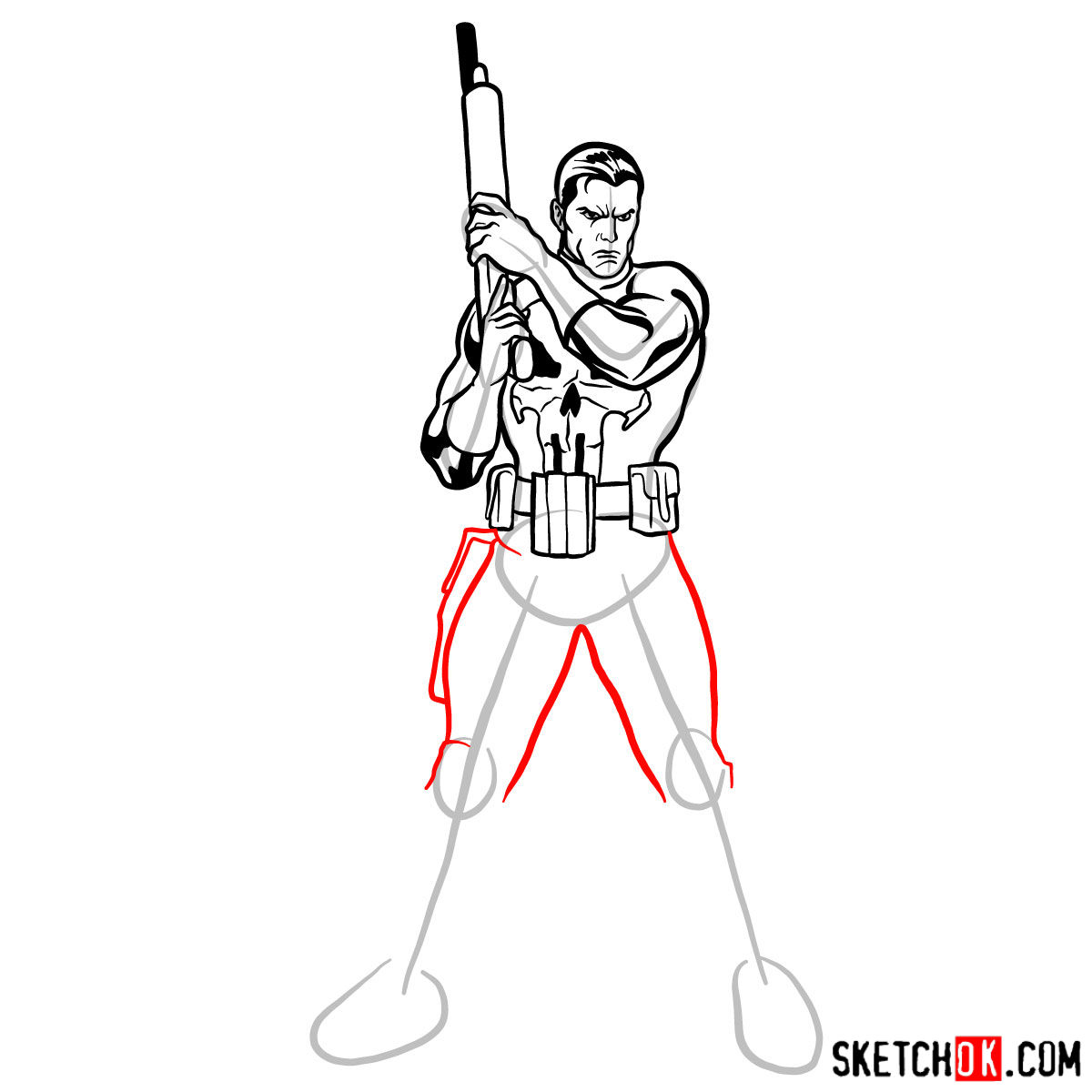 How to draw The Punisher with a gun - step 11
