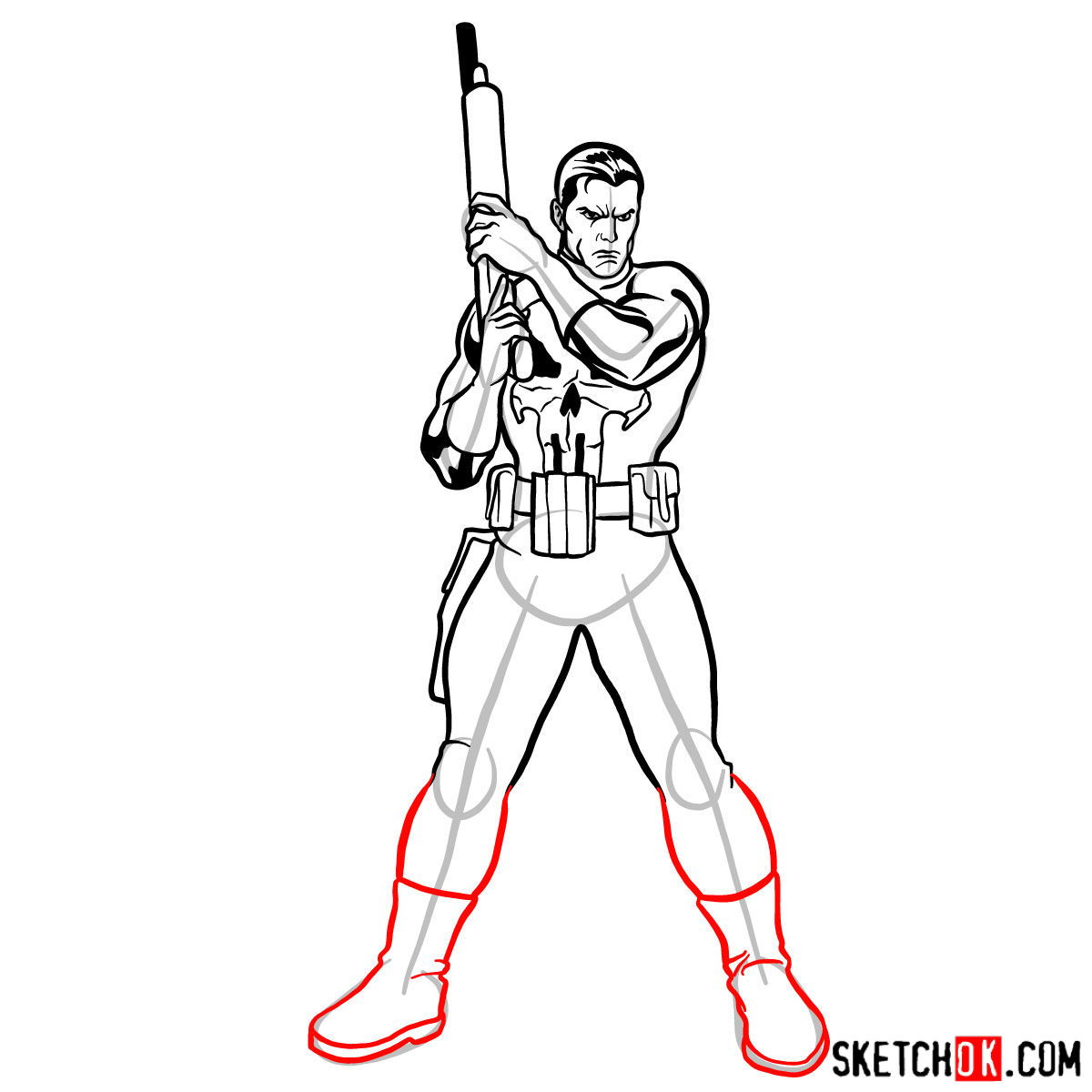 How to draw The Punisher with a gun - step 12