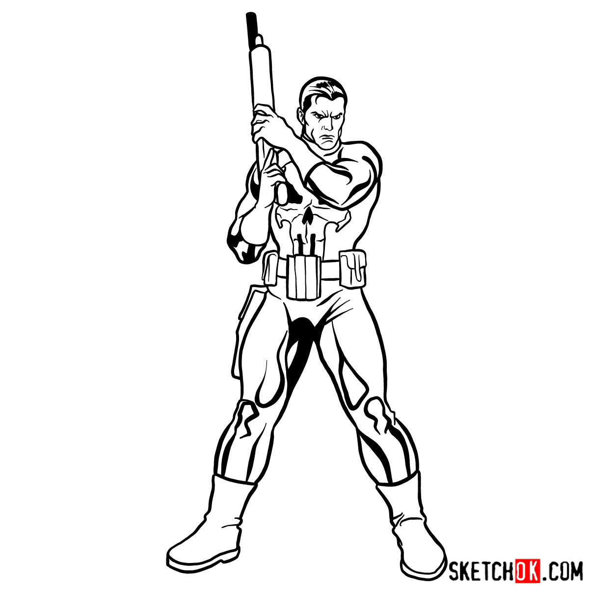 How to draw The Punisher with a gun - step 14
