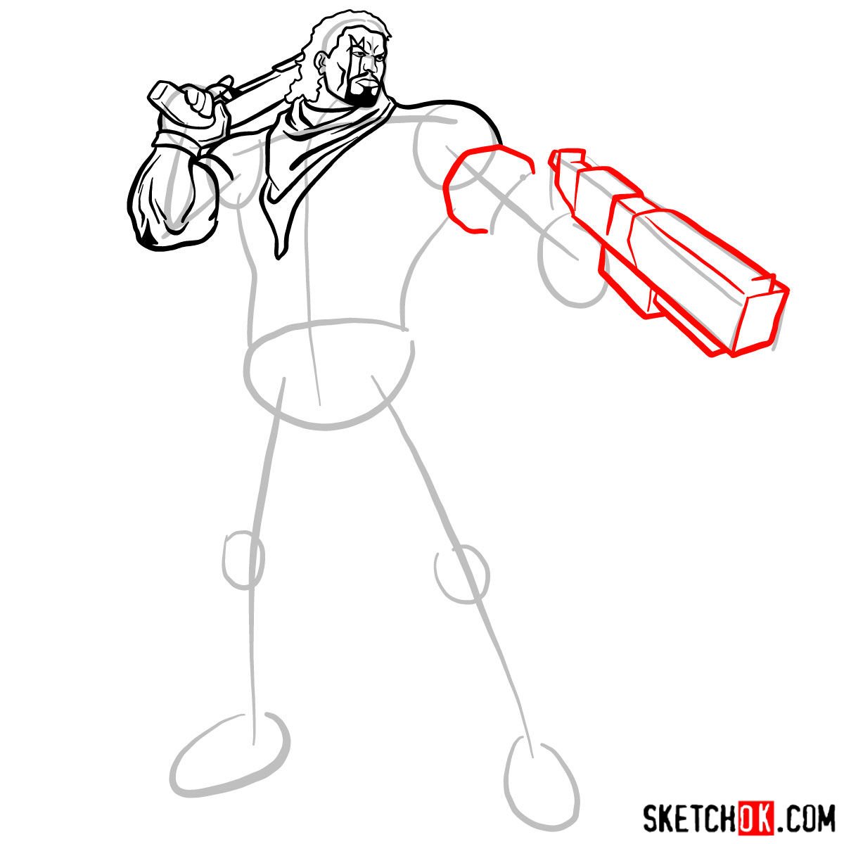 How to draw Lucas Bishop, a mutant from X-Men series - step 09