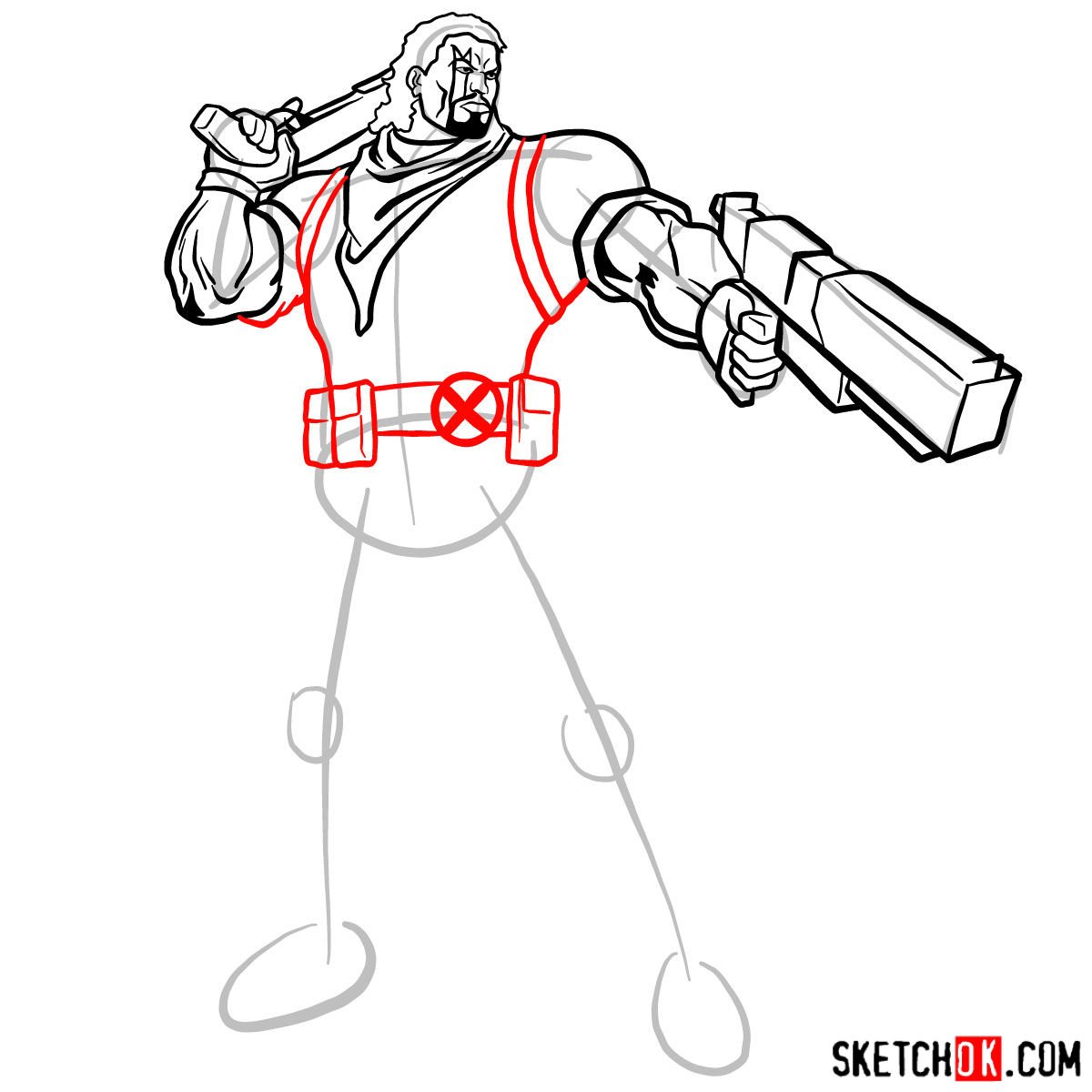 How to draw Lucas Bishop, a mutant from X-Men series - step 11