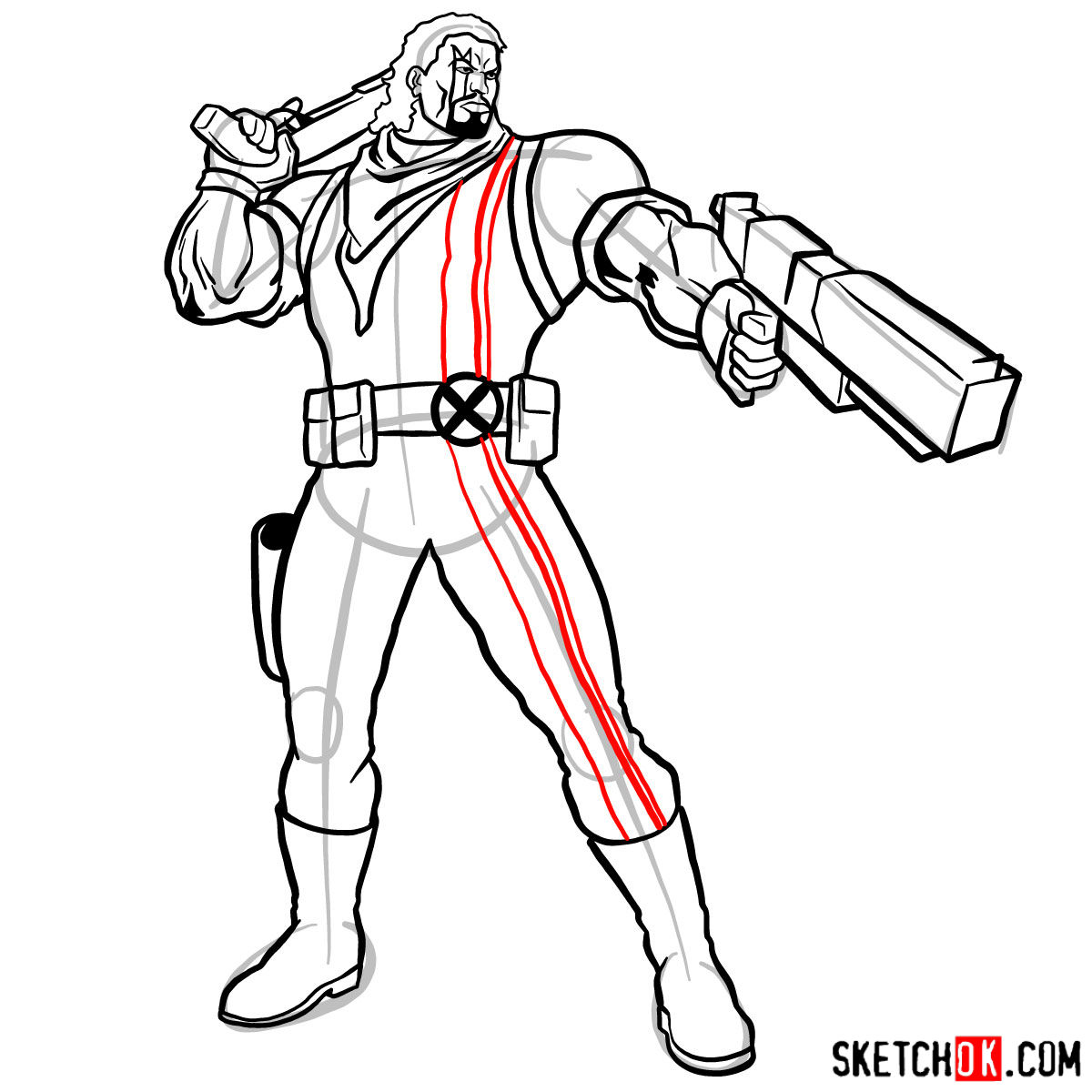 How to draw Lucas Bishop, a mutant from X-Men series - step 14