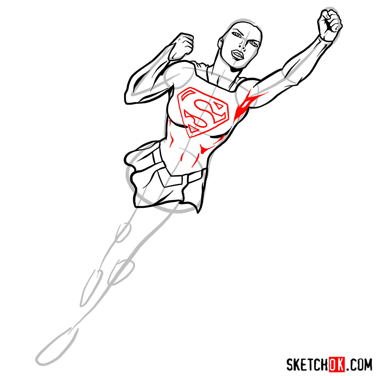 How to draw Supergirl in flight - step 09
