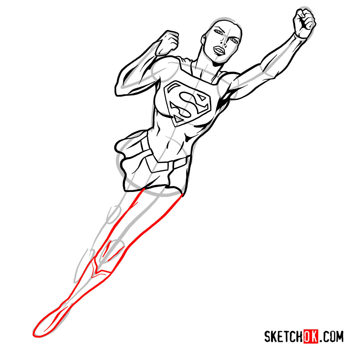 How to draw Supergirl in flight - step 10