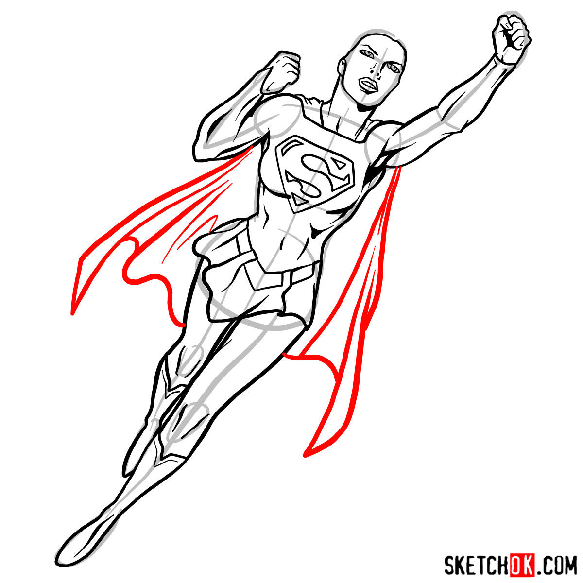 How to draw Supergirl in flight - step 12