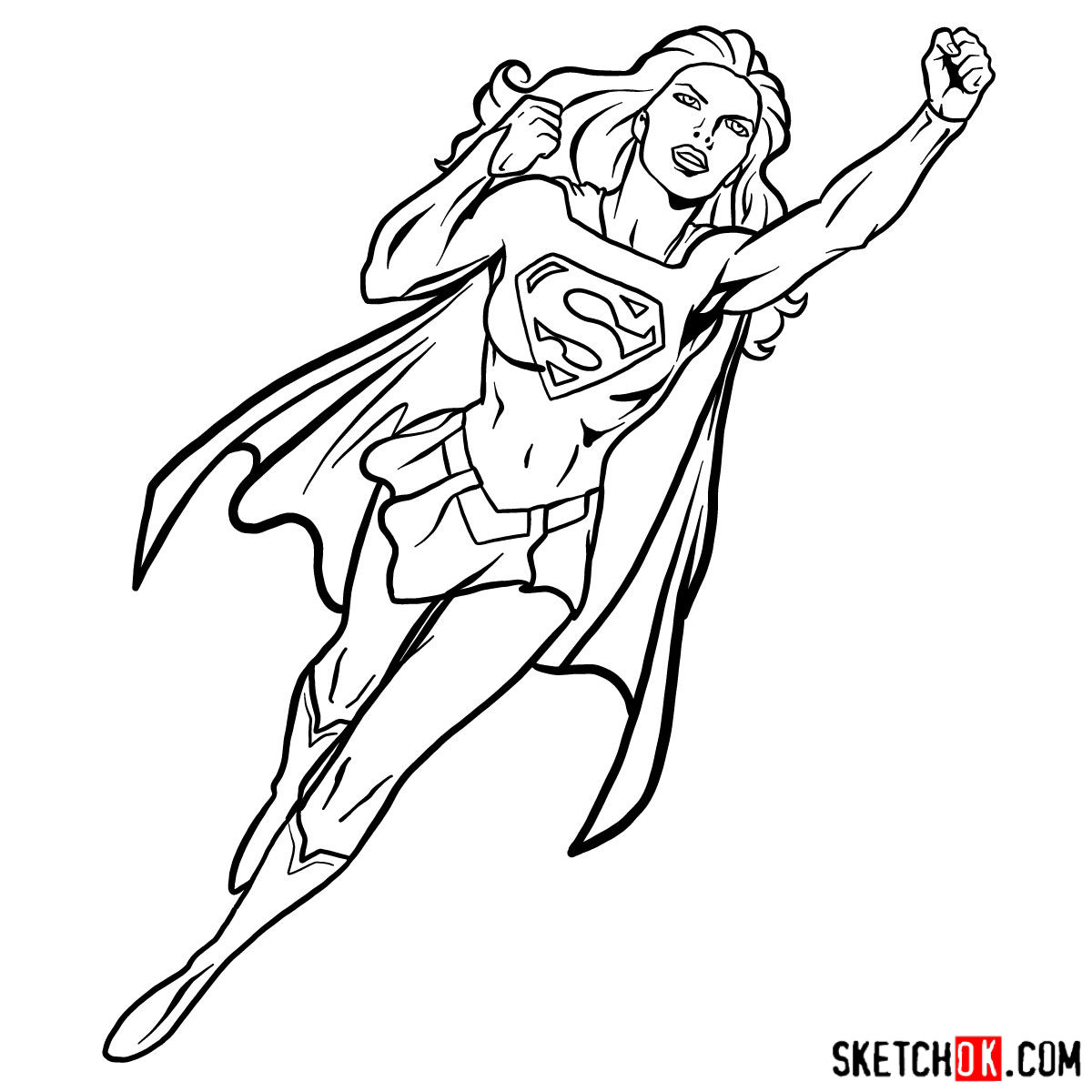 How to draw Supergirl in flight - step 14