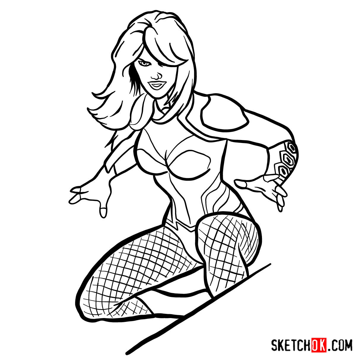 How to draw Black Canary, a DC Comics superheroine - step 12
