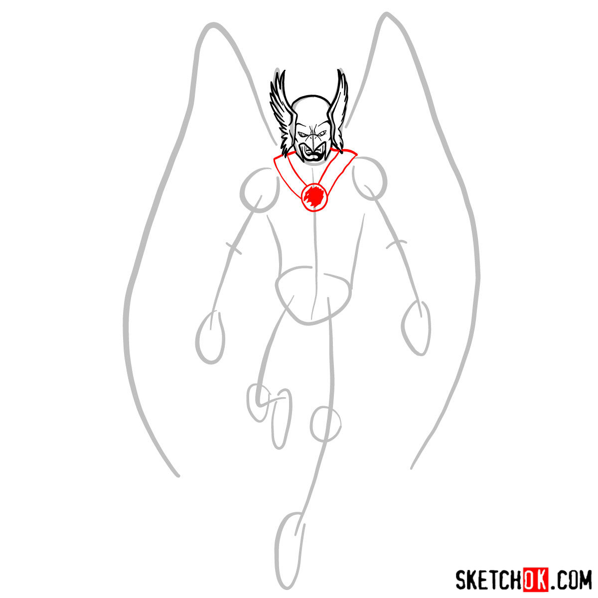 How to draw Hawkman from DC Comics - step 05