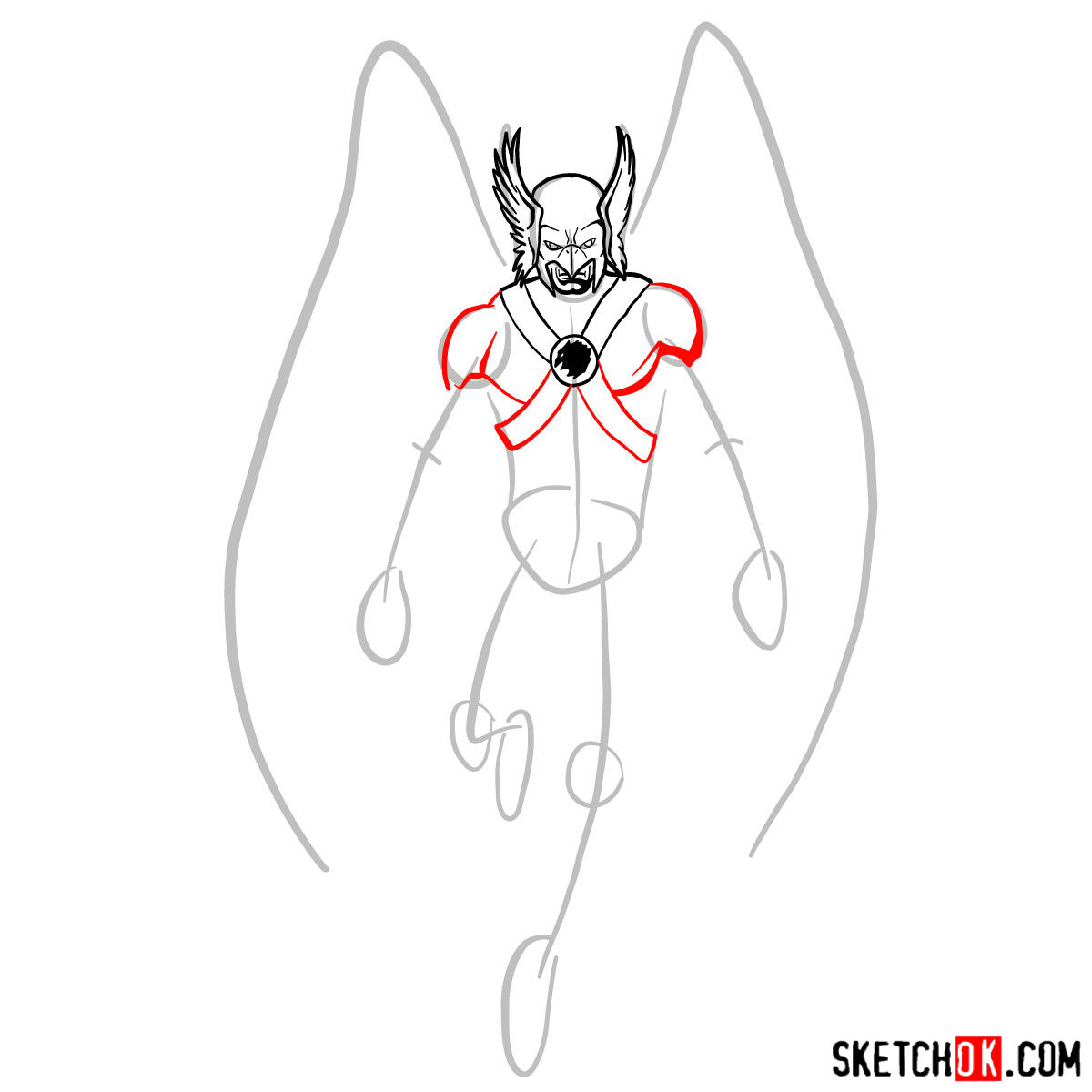 How to draw Hawkman from DC Comics - step 06