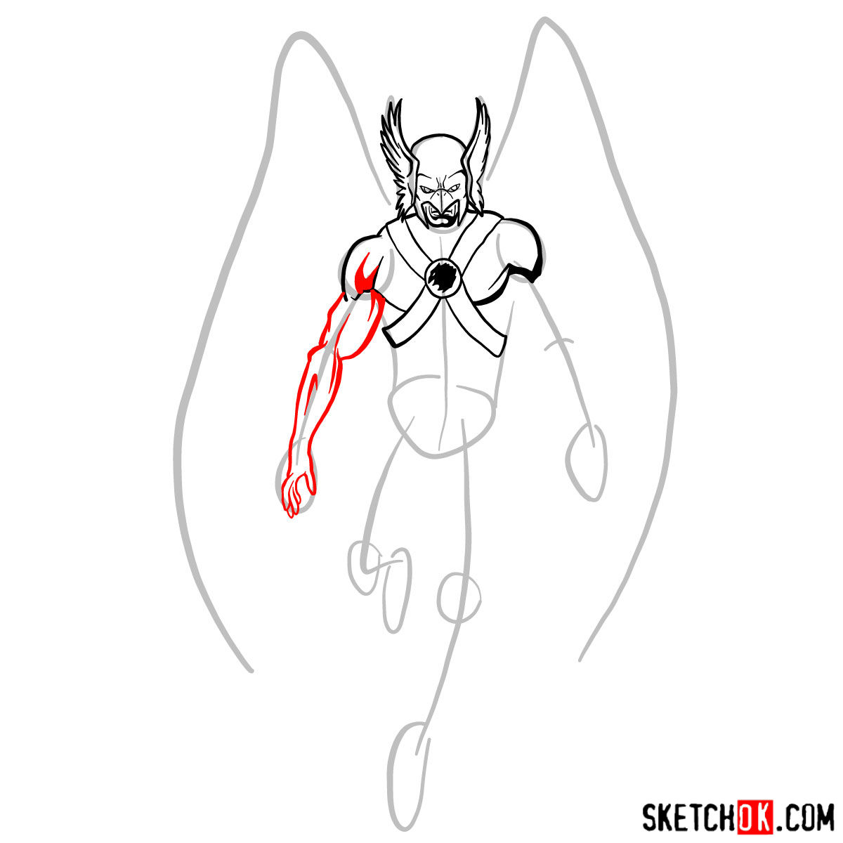 How to draw Hawkman from DC Comics - step 07