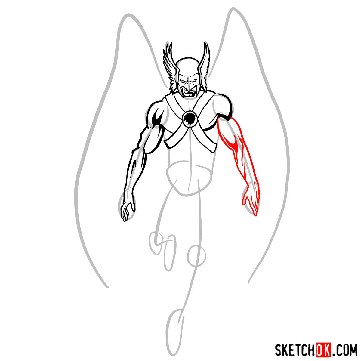 How to draw Hawkman from DC Comics - step 08