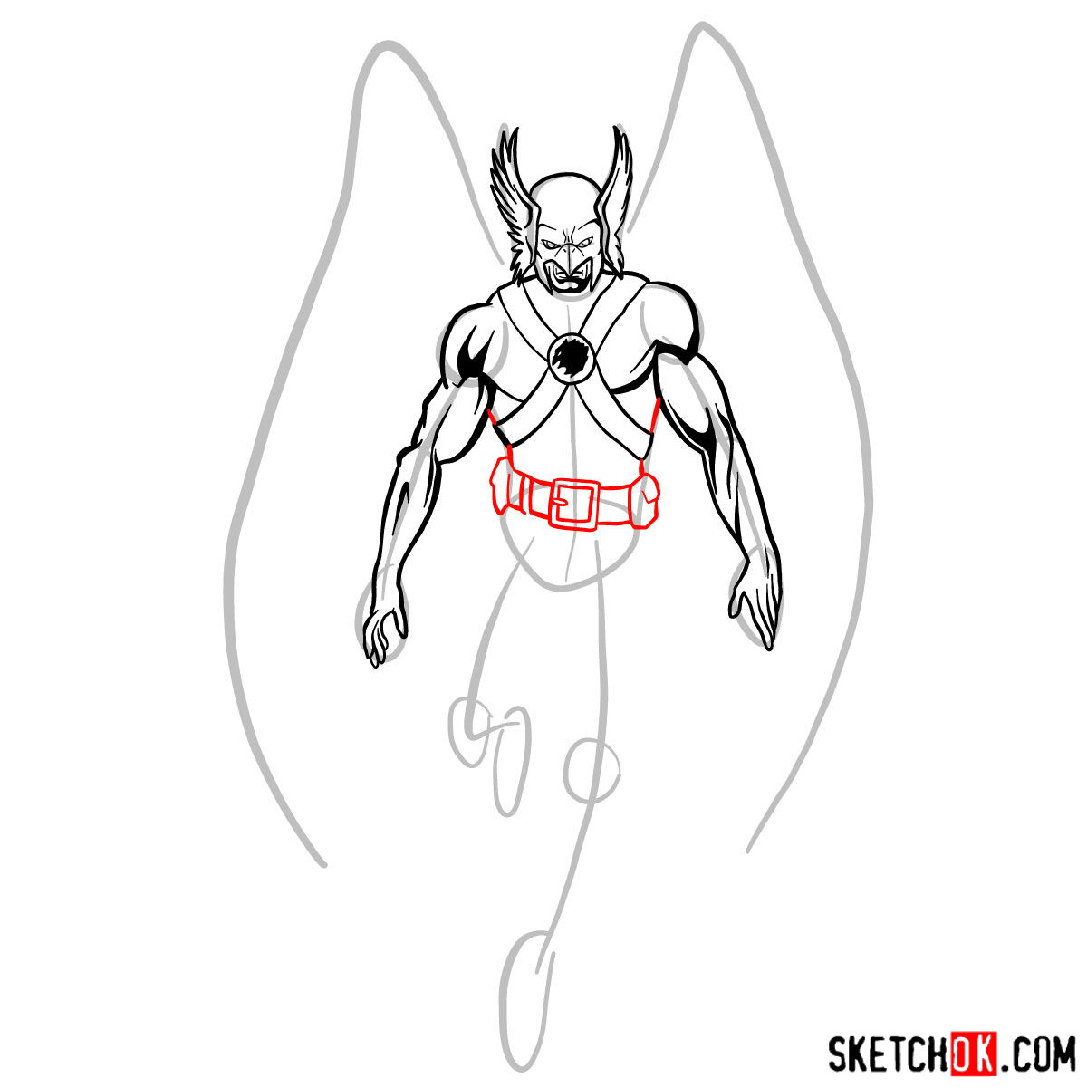 How to draw Hawkman from DC Comics - step 09