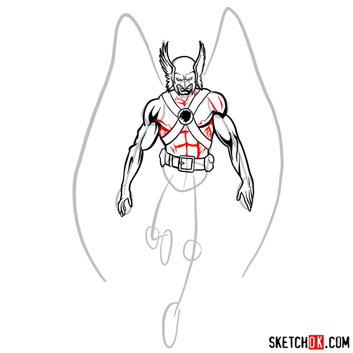 How to draw Hawkman from DC Comics - step 10